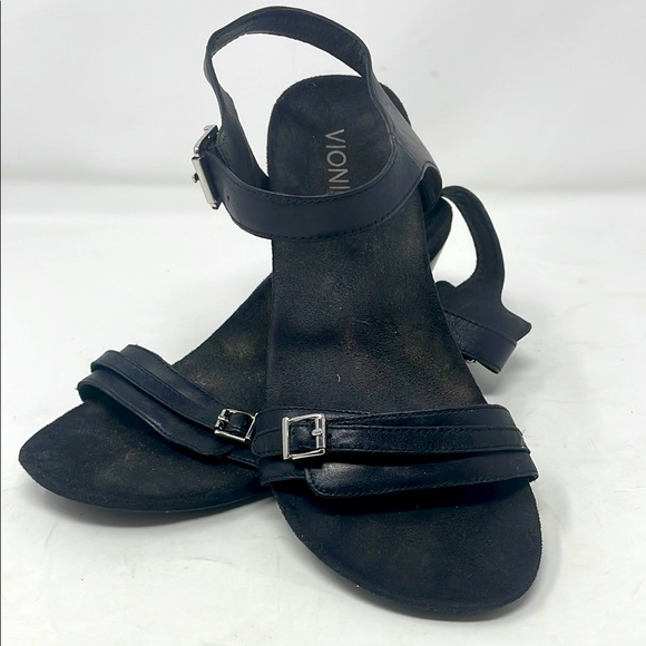 Vionic Women's Black Wedge Sandals Size 9 Excellent Condition - Picture 1 of 11